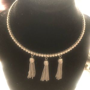 Super cute silver fringe chain rhinestone choker
